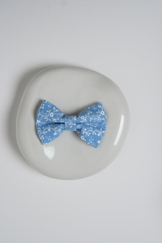 Blue flower dog bow tie