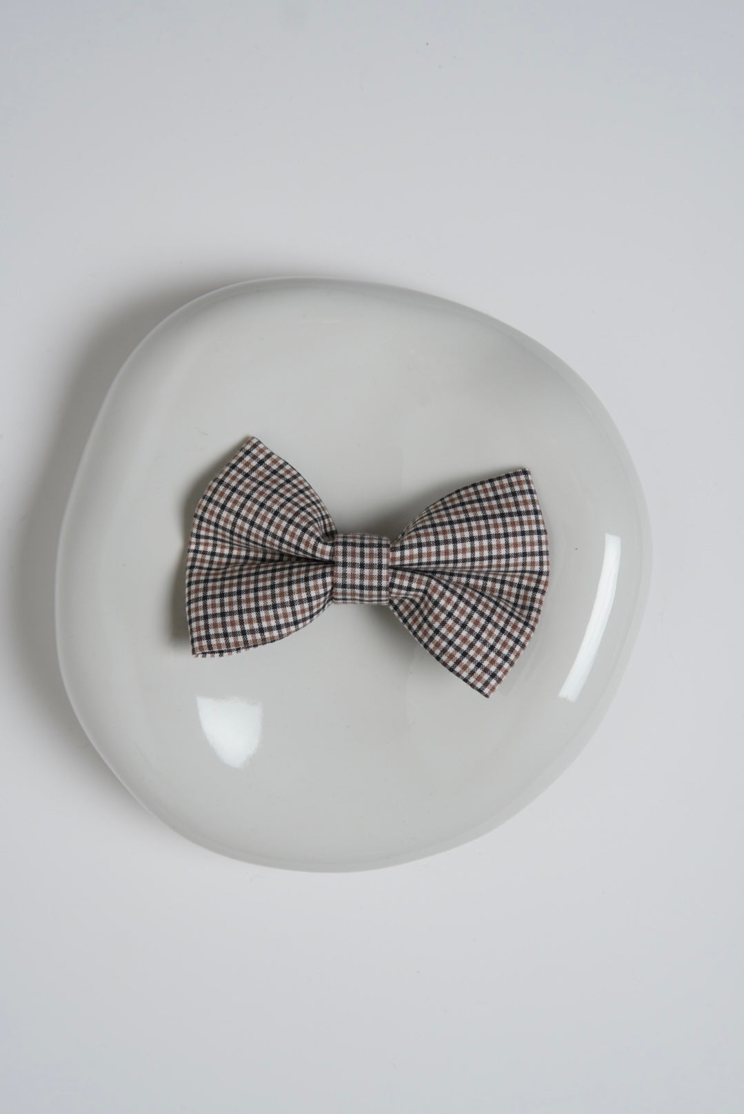 Brown checkered dog bow
