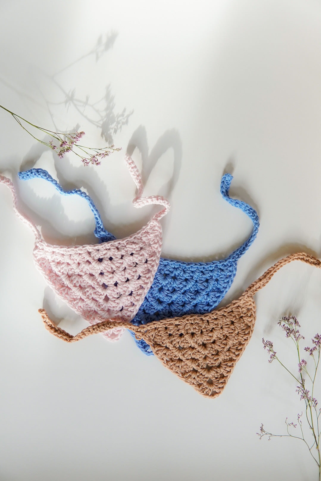 Colorful crochet bandanas for dogs